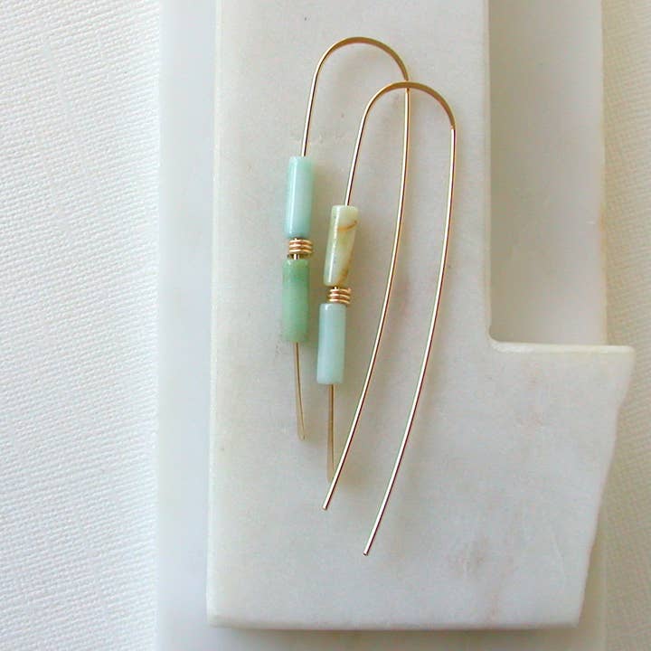 Linda Trent Jewelry - Wholesale Hoop Earrings - Aquamarine Gemstone Threader Earrings