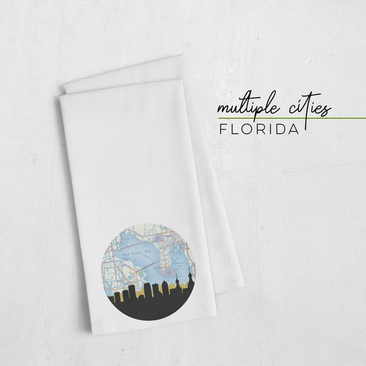 Florida city skyline tea towel | Multiple Cities for wholesale by Paperfinch Design