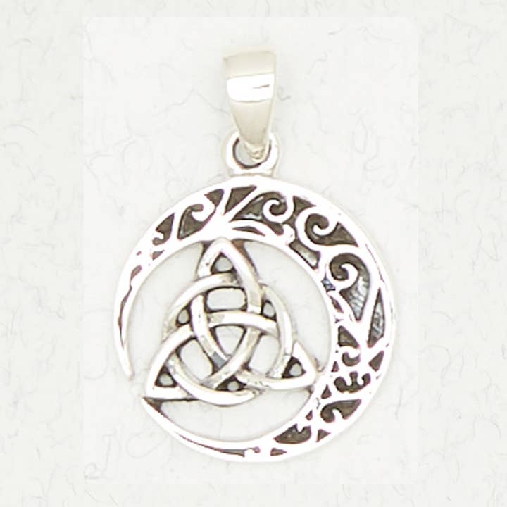 Sterling Silver Pendant – Trinity Knot in Crescent Moon for wholesale by Nirvana LLC