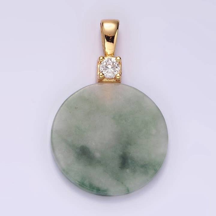 14K Gold Filled Green Jade Round CZ Bail Pendant | N2018 for wholesale by Aim Eternal