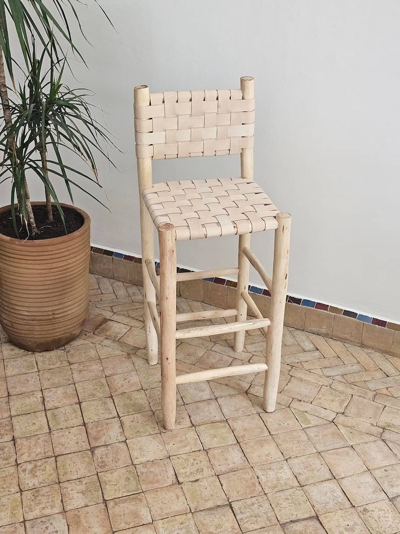 HandmadeBestSeller - Wholesale Stool - Moroccan Bar Stool with Leather Backrest4