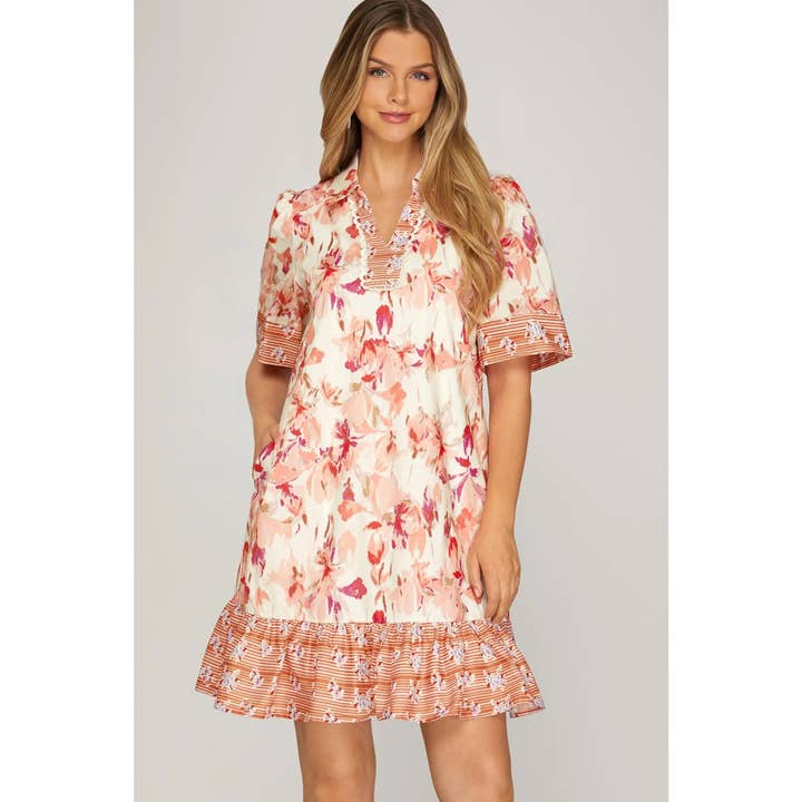 VESTIDO CURTO COM GOLA E ESTAMPA TECIDA por atacado de STYLE USA