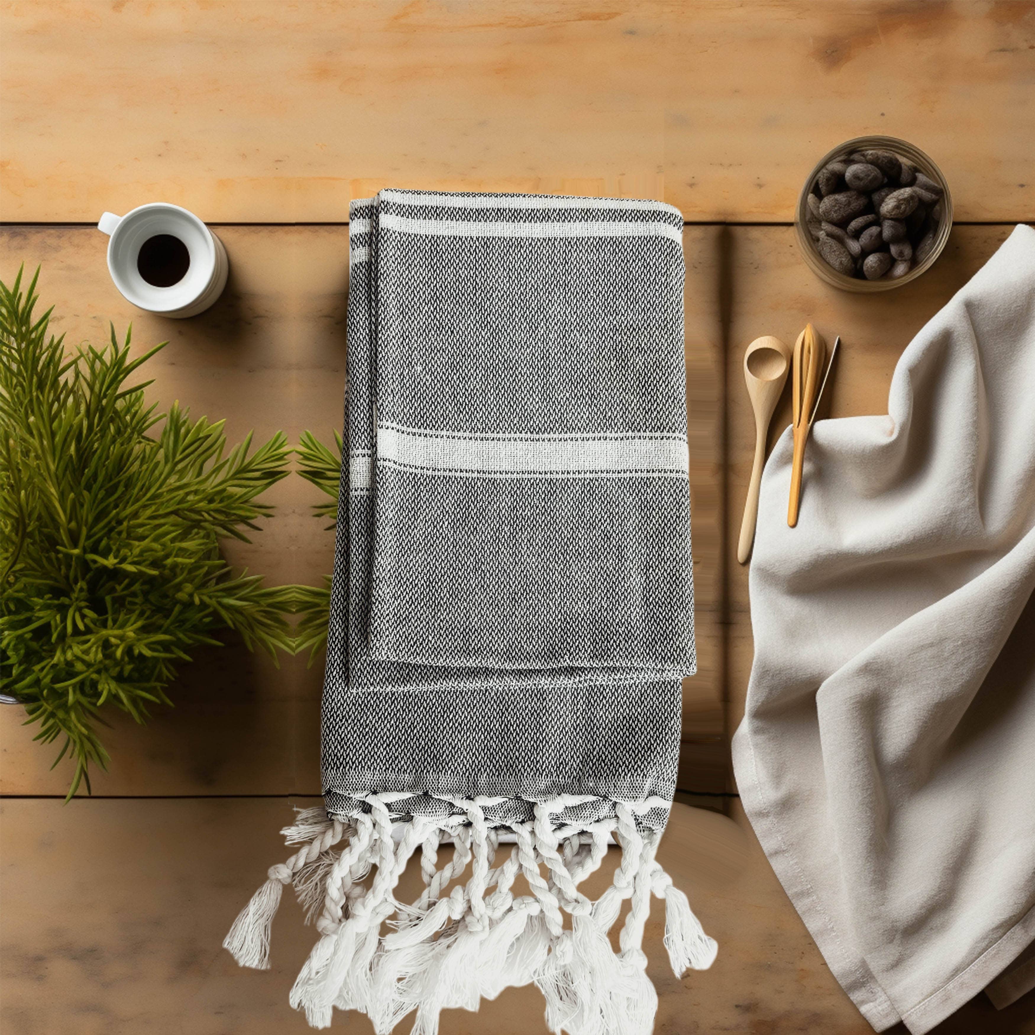 Gia Roma - Vente Essuie-mains - Serviette à main turque avec pompons, torchons de cuisine en coton coloré1