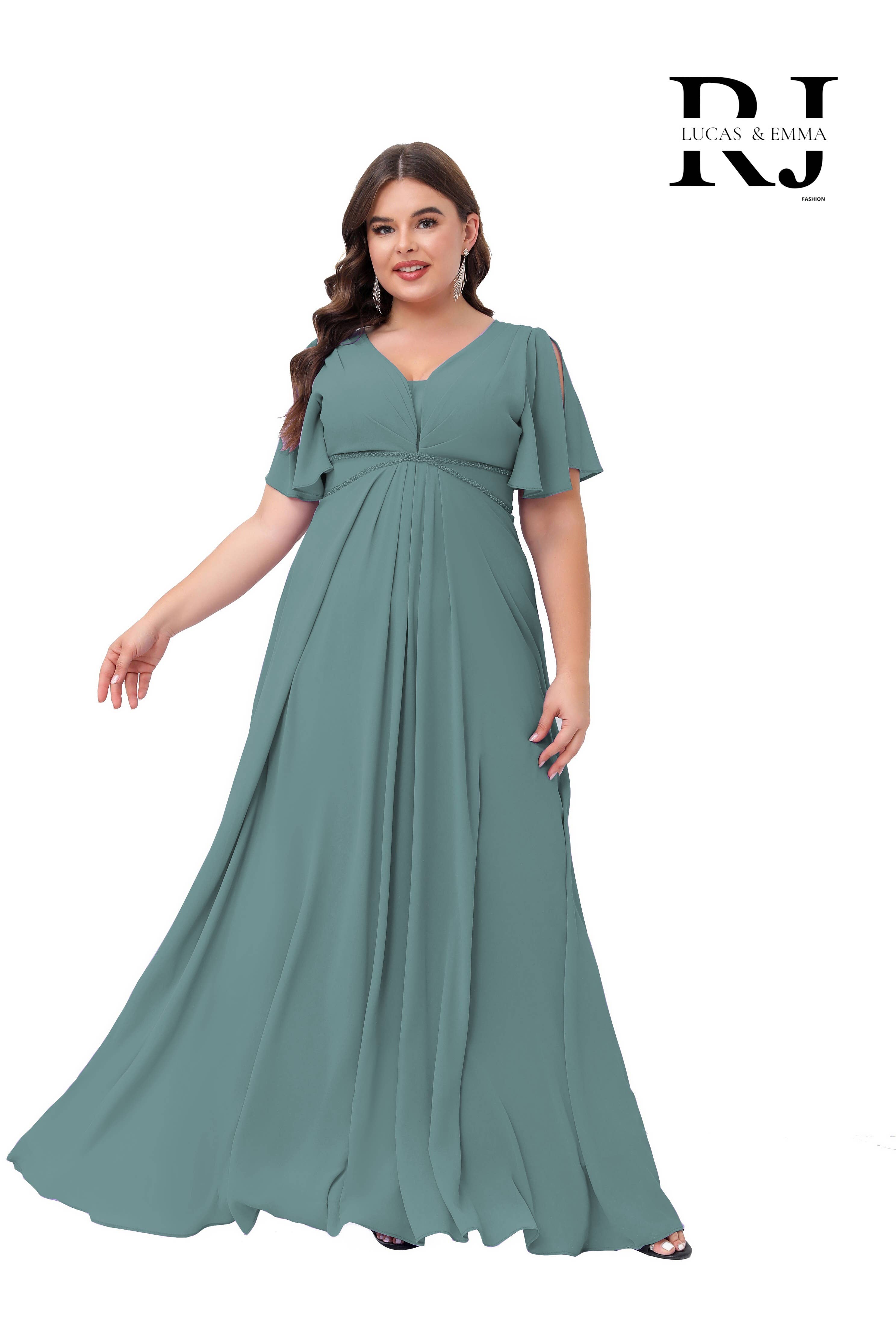 Lucas & Emma - Sarl RJ & co - Wholesale Gown - Women's - Plus size long fluid formal dress with V-neckline6