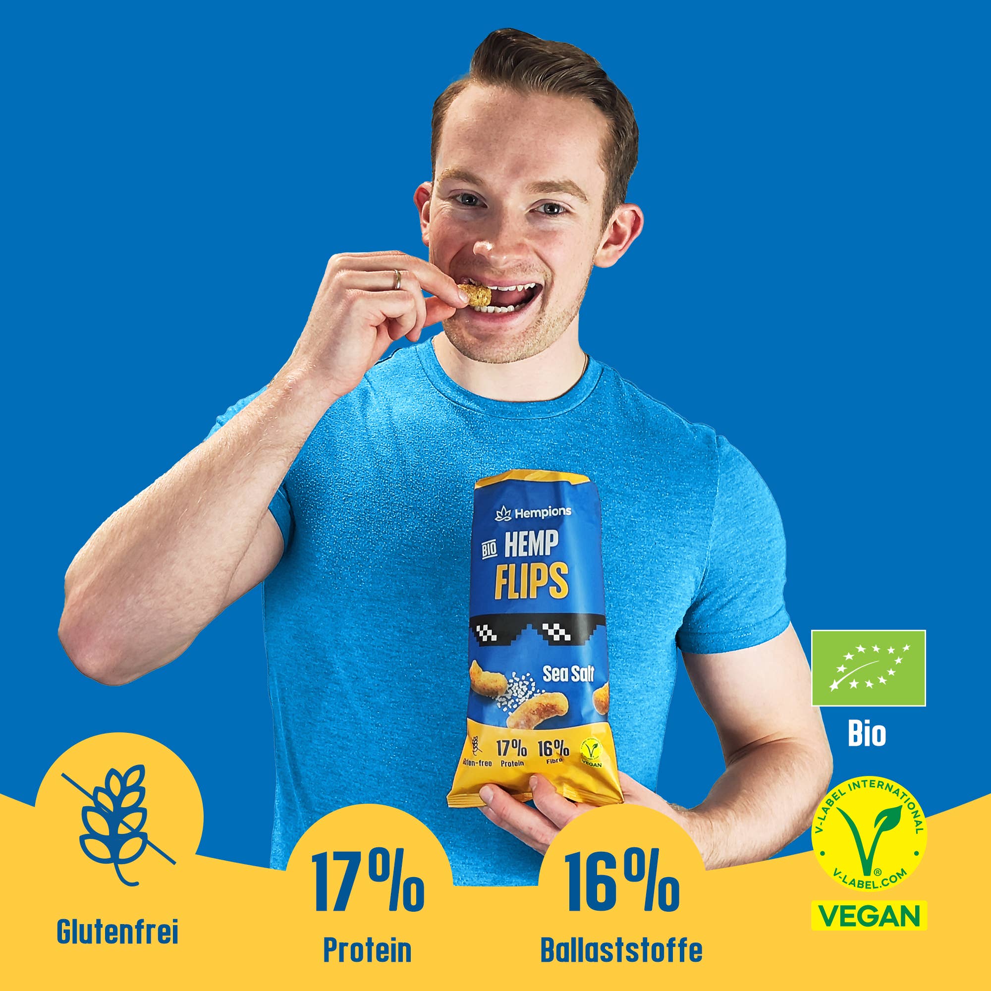 Hempions - Wholesale Puffed Snack - Organic Hemp Flips Sea Salt, 70 g – Gluten-Free Hemp Snack1