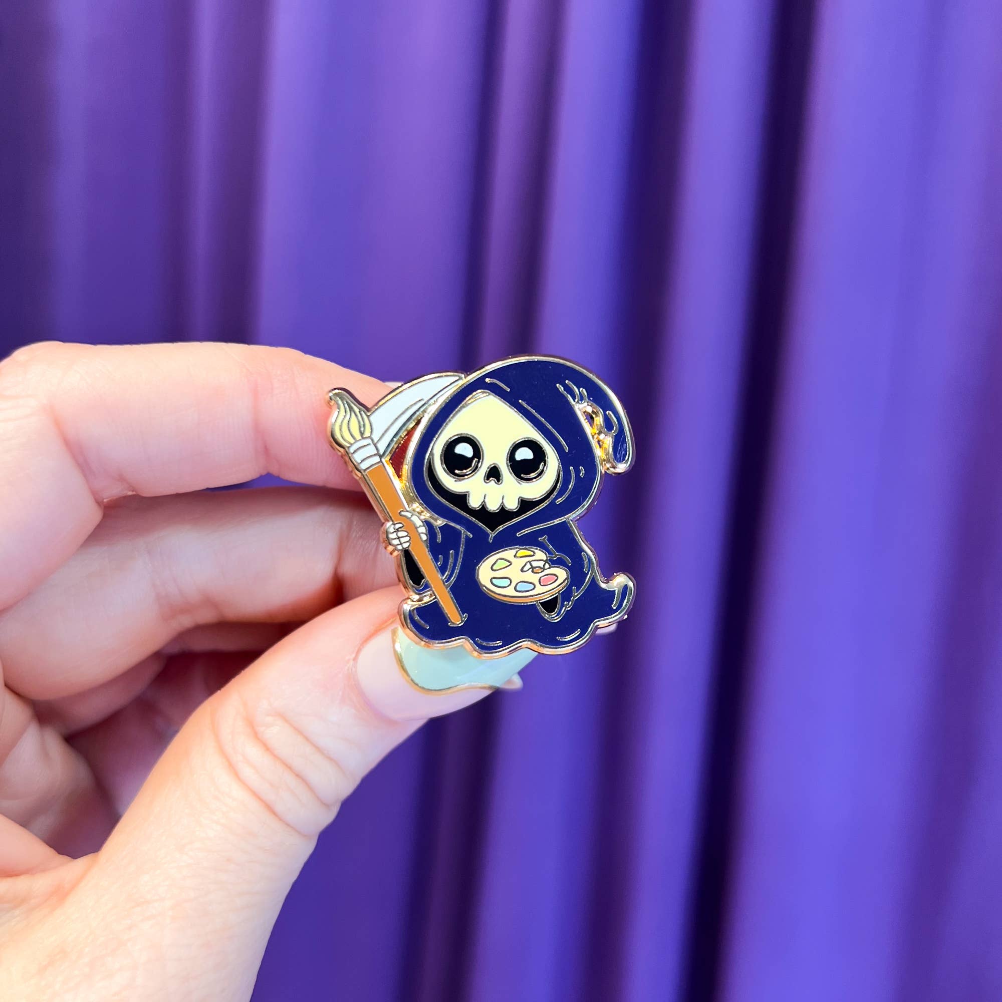 The Paint Sesh - Wholesale Lapel Pin/Button - Grim Reaper Artist Enamel Pin | Spooky Artist Gift Ideas5