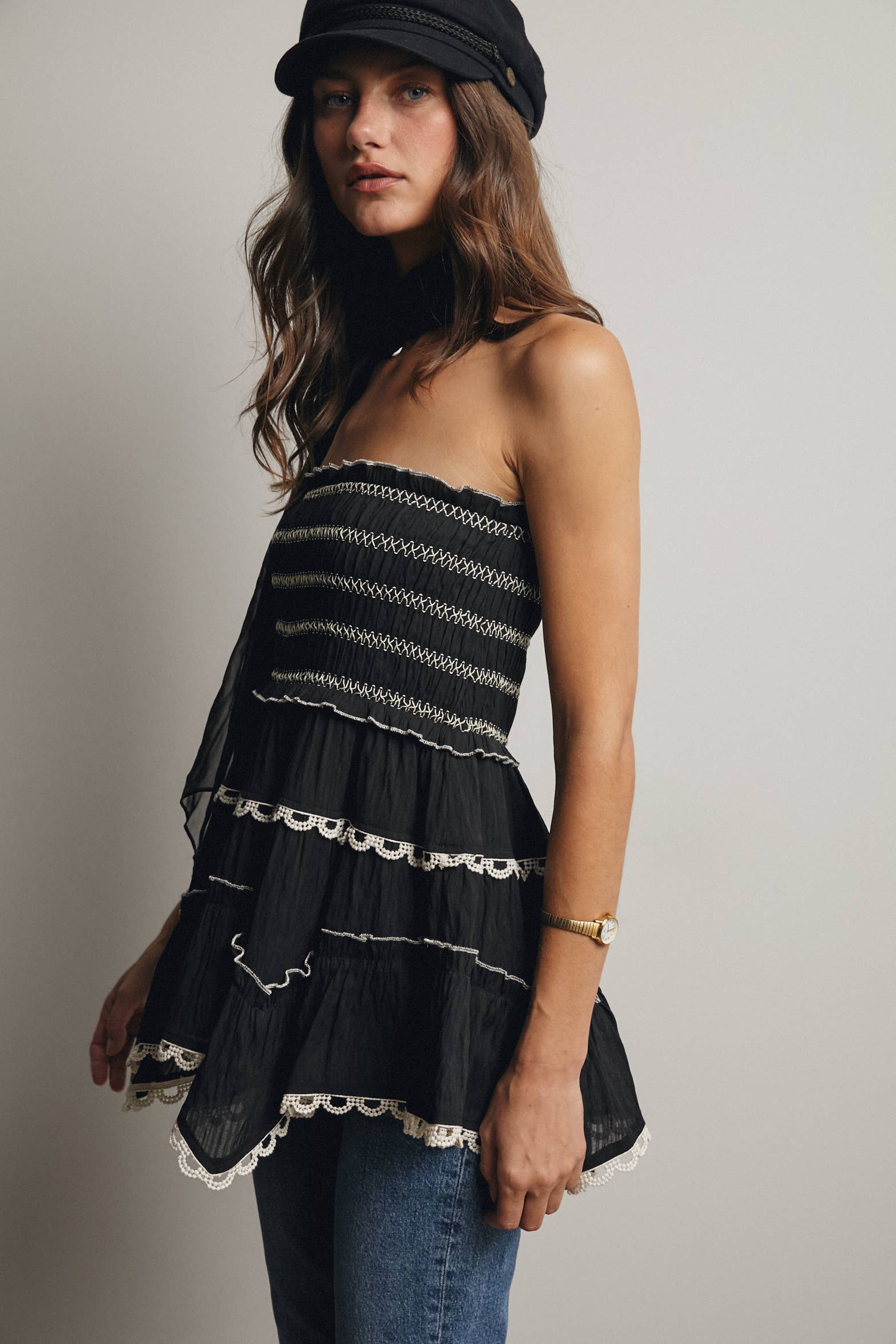 Forte - Wholesale Skirt - Women's - Smocked Ruffle Convertible Skirt/Top FSK000817