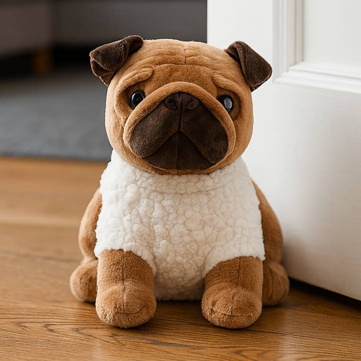 Decorative Pug Door Stopper, 2.3 lb Weighted, Brown/Ecru for wholesale by Evideco French Home Goods