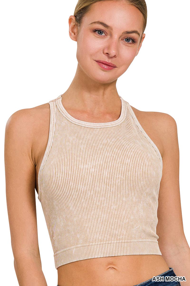 42POPS – Großhandel Tanktop – Damen – .Gewaschene Rippennaht nahtloses Halterneck-Crop-Top5
