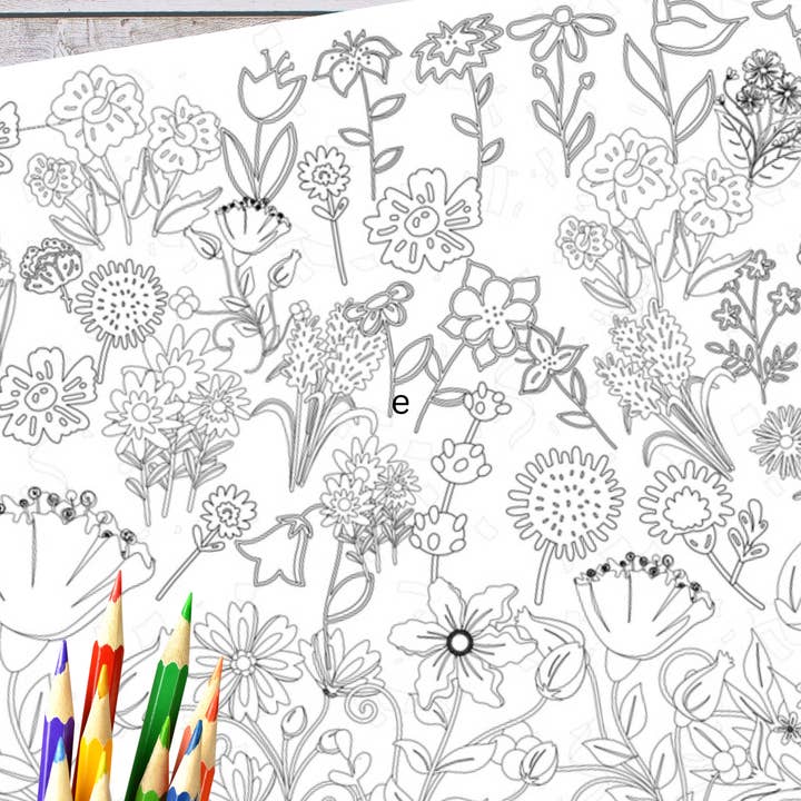 Creative Crayons Workshop - Wholesale Coloring Book - Adult - Wildflower Coloring Tablecloth | Botanical Coloring Sheet