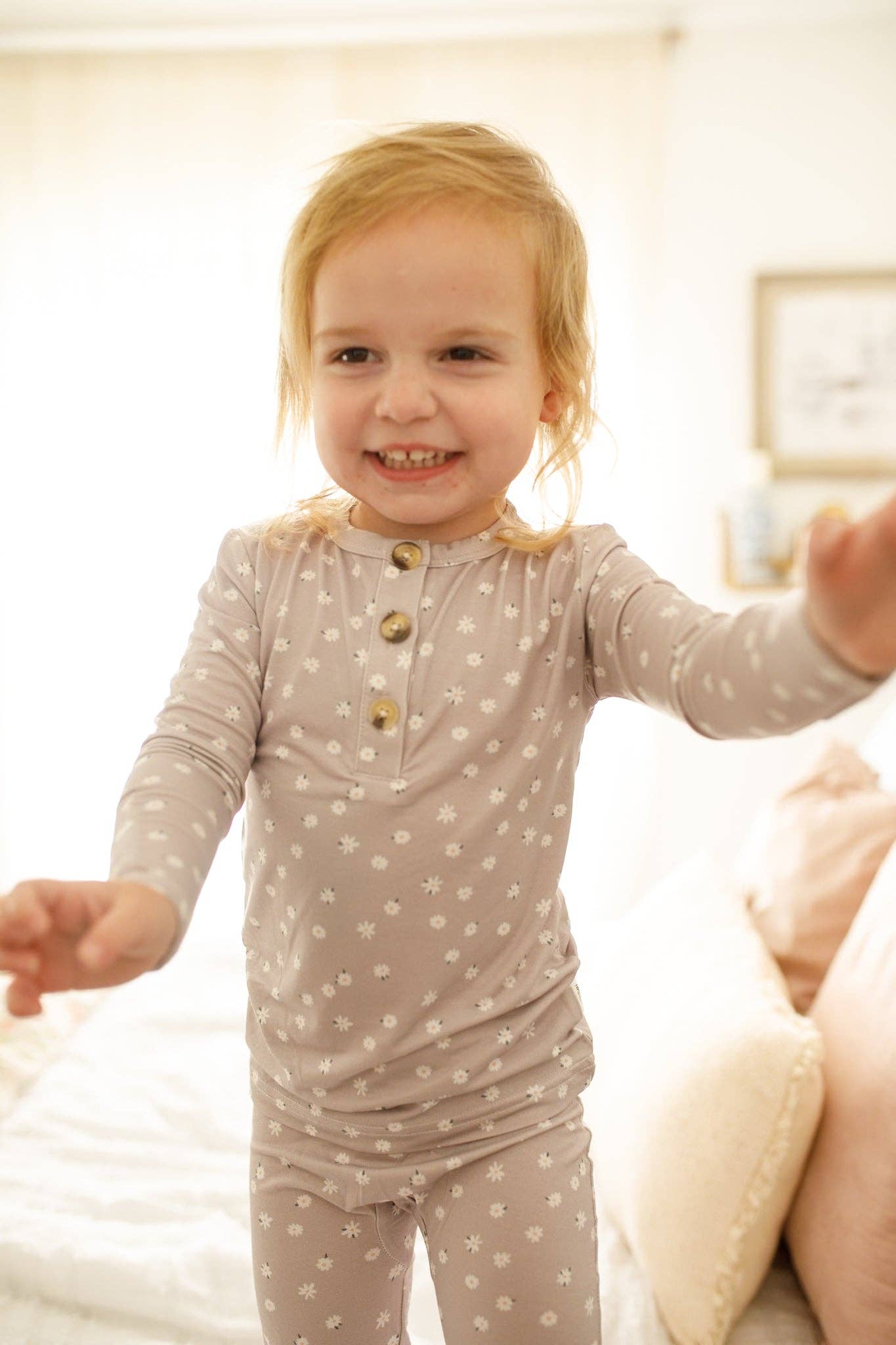 Little Joy Co. - Wholesale Sleepwear Set - Kids - Oopsie Daisy 2pc Henley Bamboo Pajamas - Sizes Newborn & Up!4