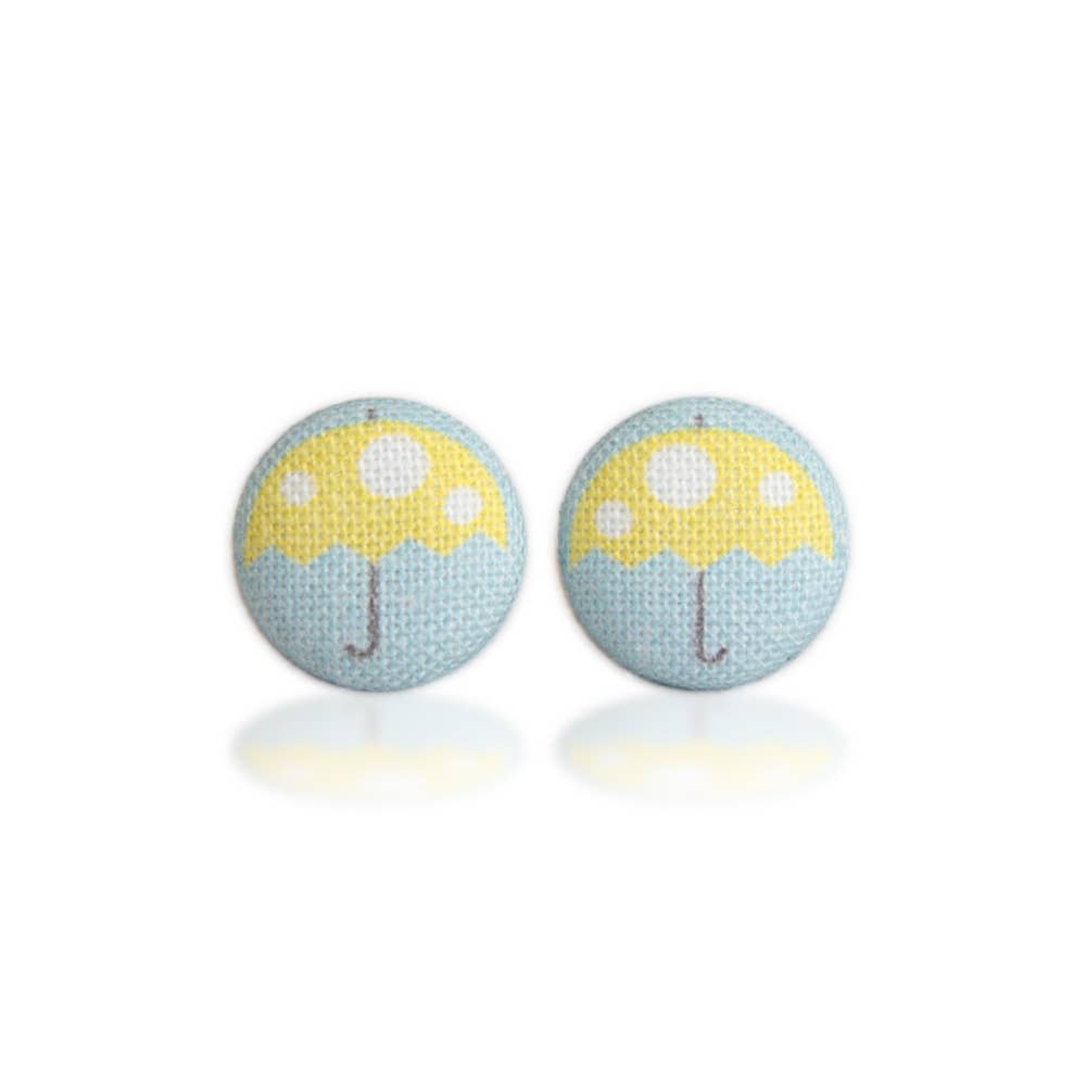Rachel O's - Wholesale Stud/Post Earrings - Yellow Umbrella Fabric Button Earrings4