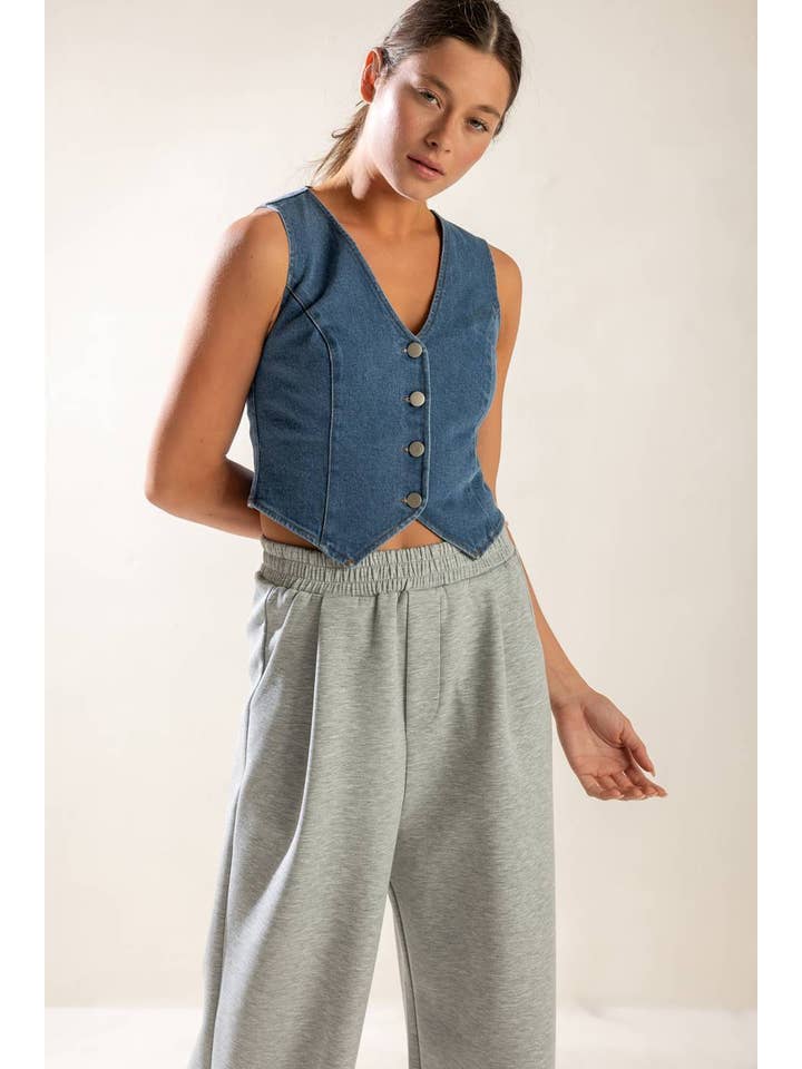 MEDIUM INDIGO A washed denim vest - FJ1198-M for wholesale on Faire