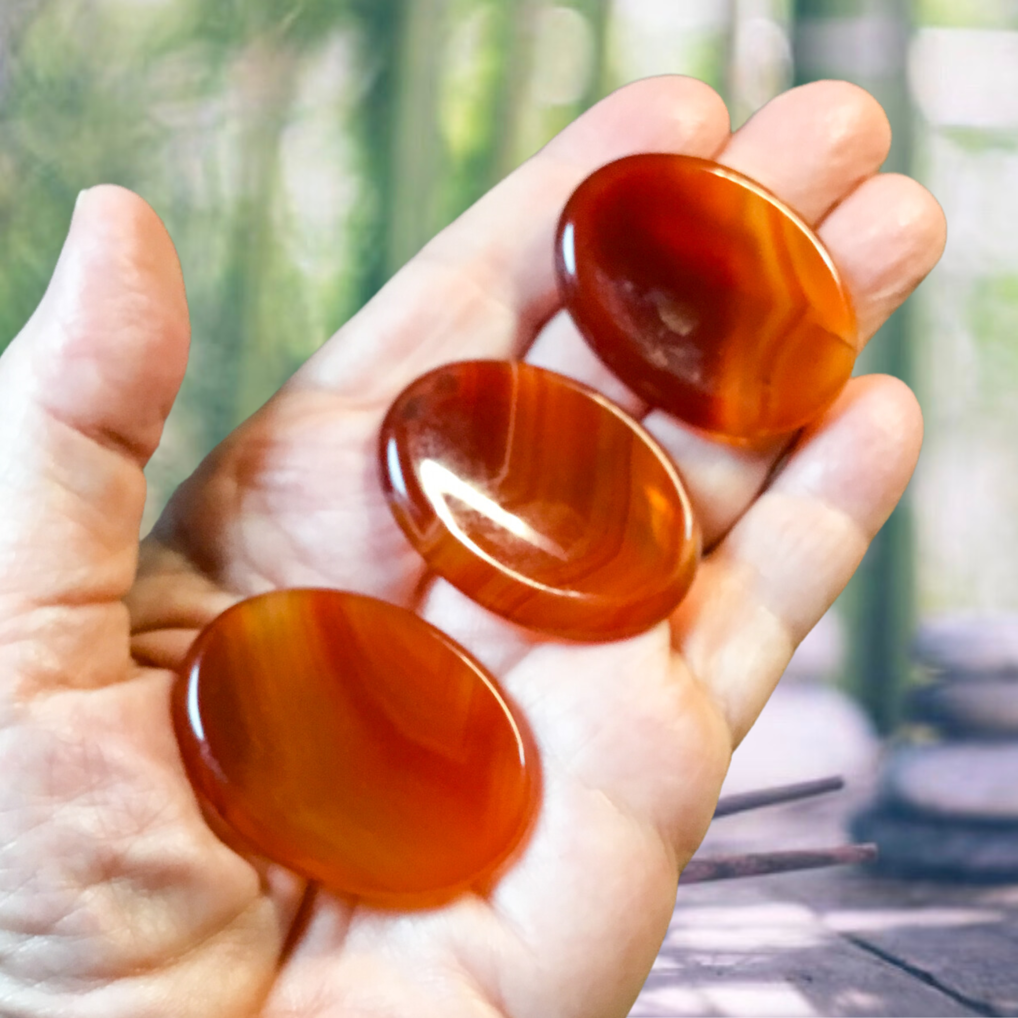 Essential Wellness - Body, Mind, Spirit - Wholesale Spiritual Stone/Crystal - CARNELIAN Worry Stone with Information Card Option2