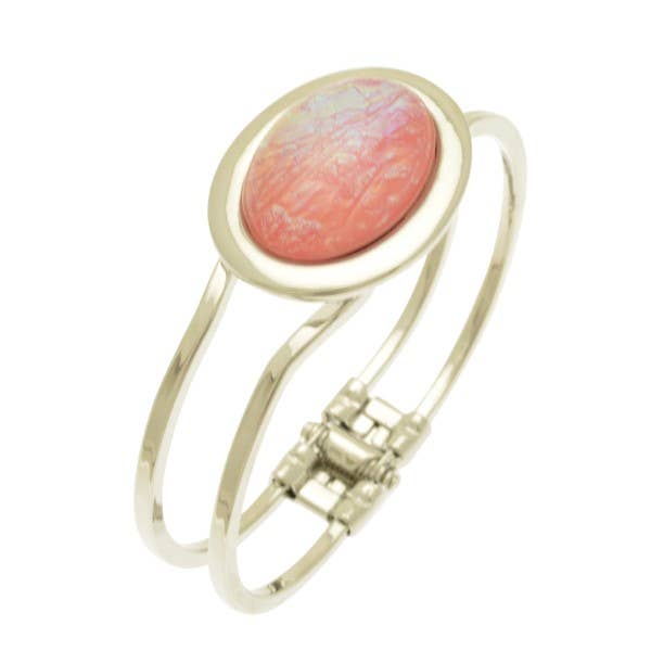 Coral Iridescent Resin Hinged Bangle for wholesale by Miss Milly Limited