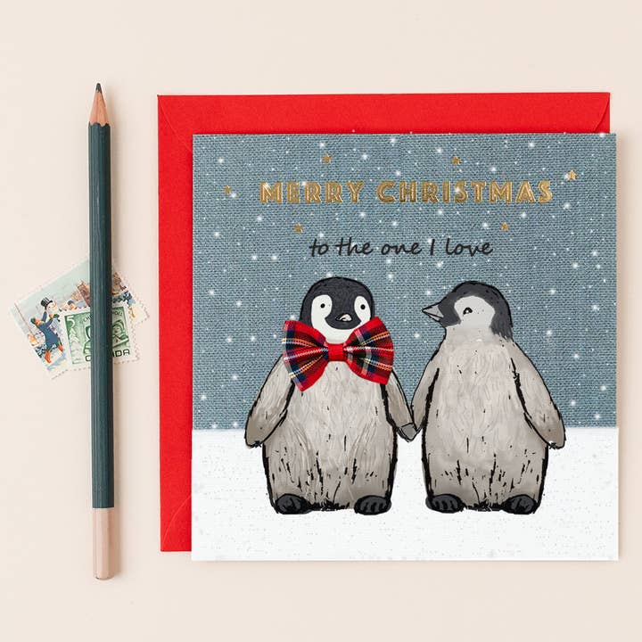 One I Love Penguins Christmas Card for wholesale by Apple & Clover