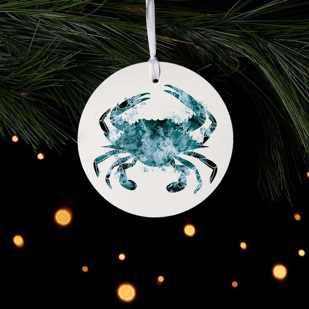 Love Local - Wholesale Ornament - Blue White Water Color Blue Crab |Wood Ornament0