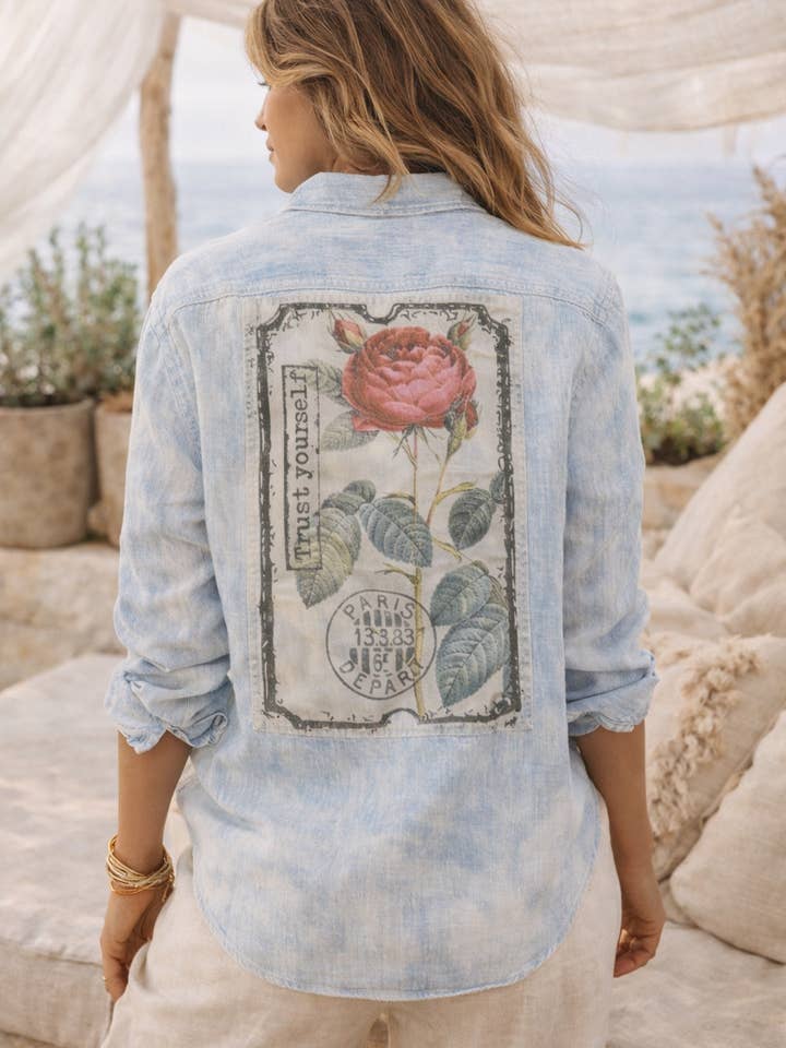 Bleu Botanique Linen Shirt for wholesale by The Nu Vintage