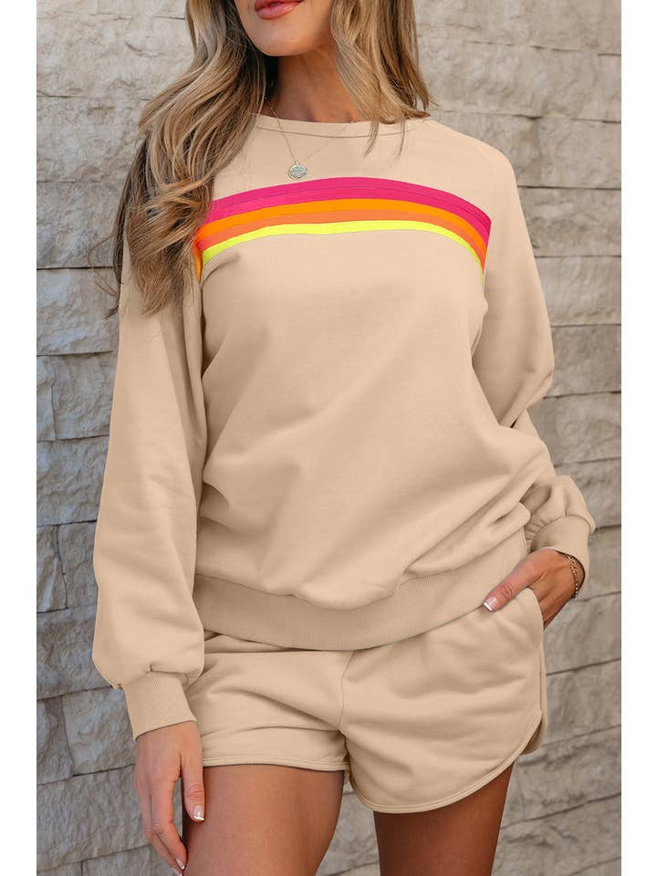 Babs + Birdie - Wholesale Lounge Set - Women's - Kenzie | Stripe Pullover and Shorts Two Piece Casual Set5