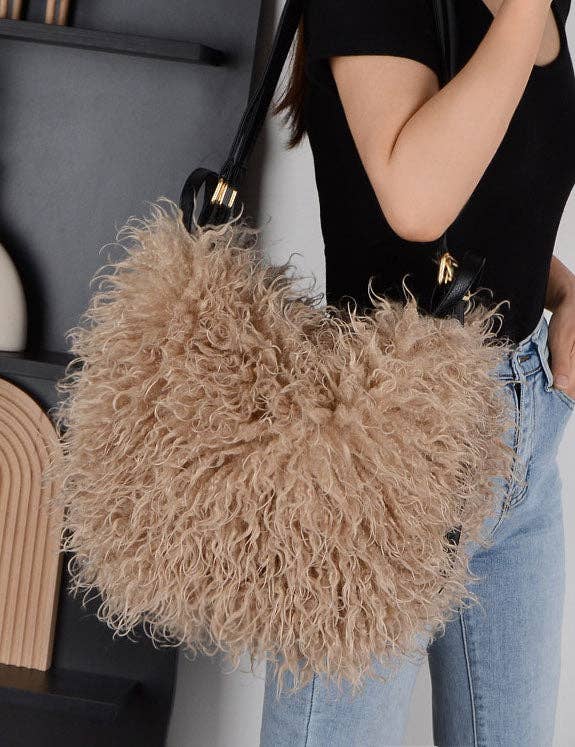 Sweetkama - Wholesale Shoulder Bag - Women's - Ladies Faux Mongolian Fur Tote Two Shoulder Bag SKAB40946