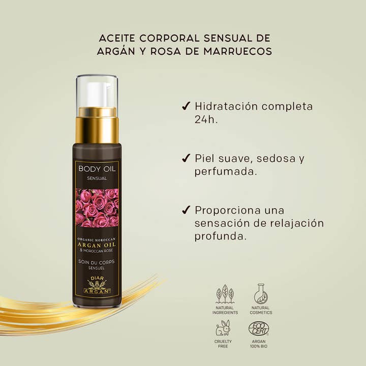 DIAR ARGAN - Vente Huile pour le bain/corps - Huile corporelle sensuelle à l'argan et à la rose du Maroc1