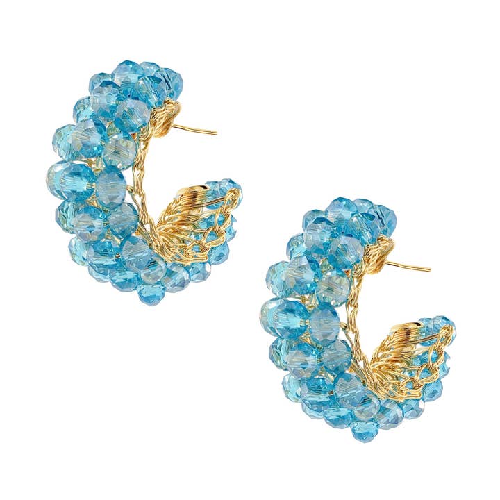 Boucles d'oreilles artisanales en forme de pissenlit bleu azur et doré pour la vente par Lavish By Tricia Milaneze