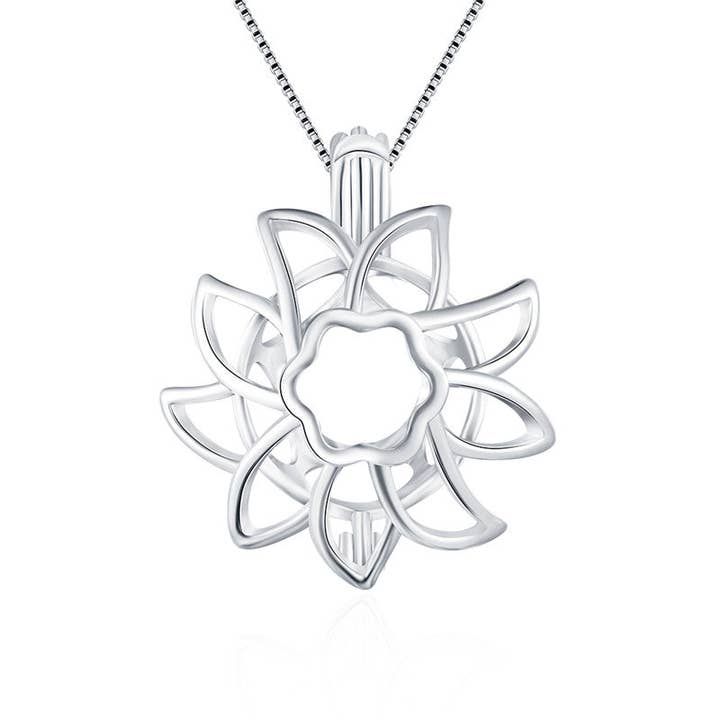 14mm Sunflower Sterling Silver Pendant (Fits Pearls up to 14mm in Size) for wholesale by Island Pearl Traders