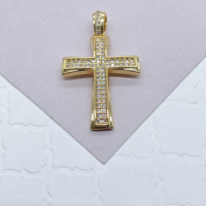 Milie - Wholesale Pendant/charm necklace - 18k GF Cross Pendant Charm: Colorful Cubic Zirconia3