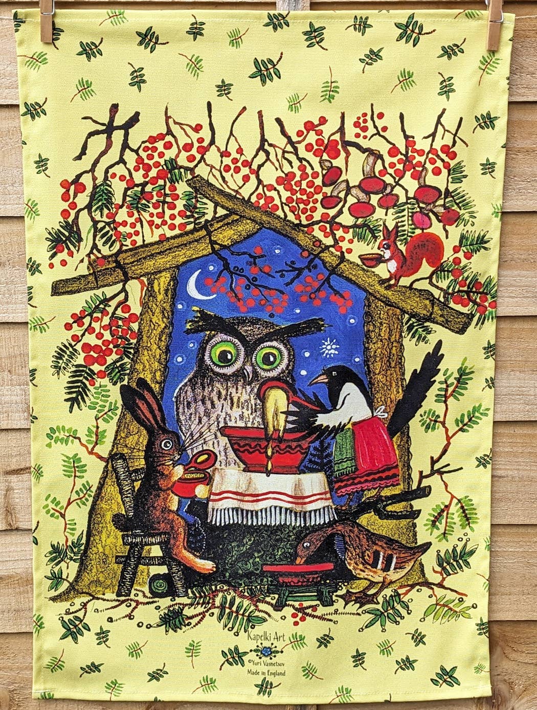 Kapelki Art - Wholesale Tea Towel - Magpie Dinner Guests organic cotton kitchen towel