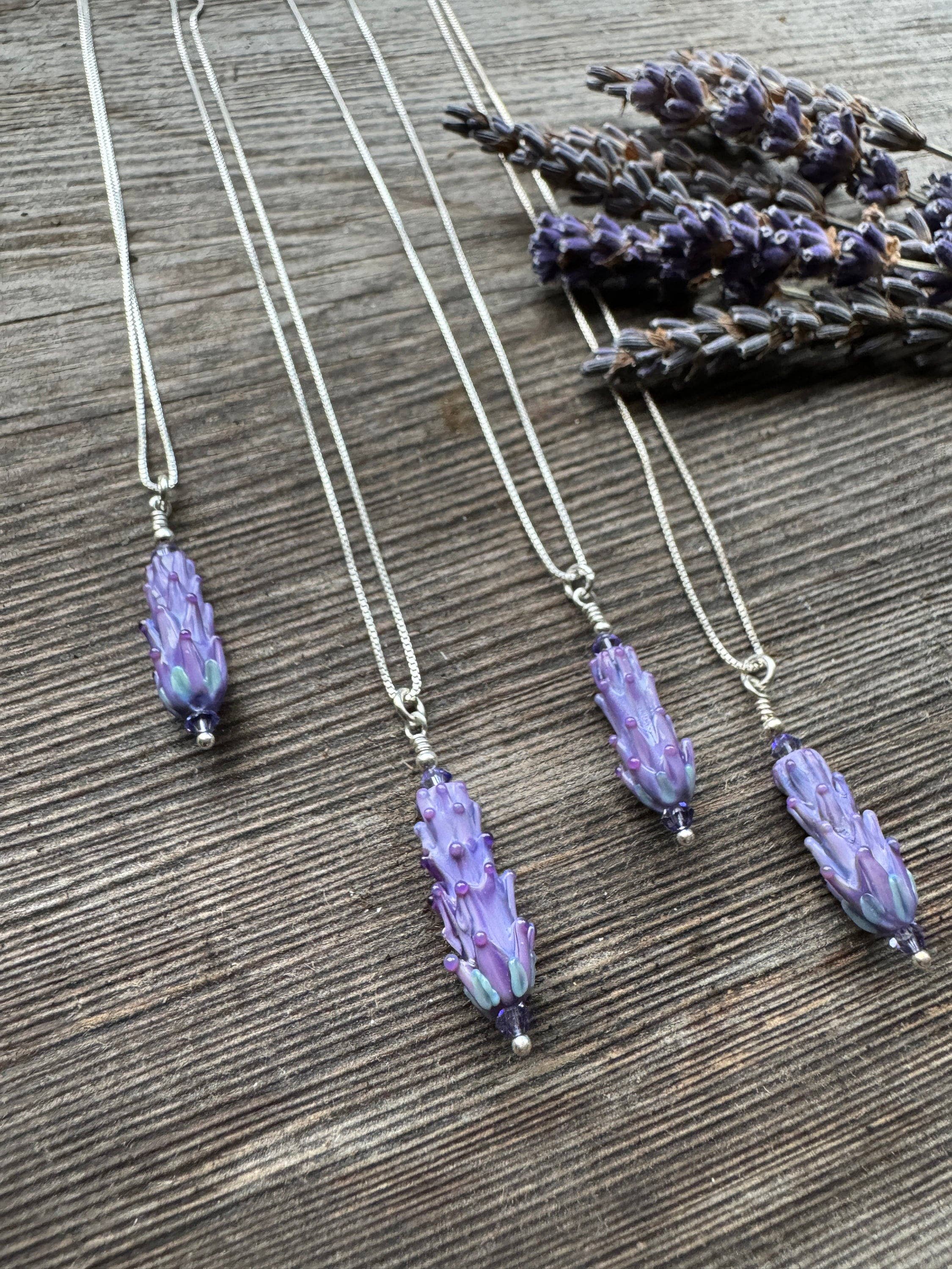 Lavender Beads – Engroshandel Halskæde med vedhæng – Lavendel glasperle vedhæng på 18" sølvkæde, lille4