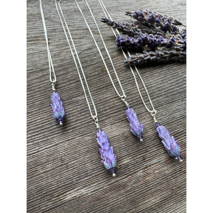 Lavender Beads – Engroshandel Halskæde med vedhæng – Lavendel glasperle vedhæng på 18" sølvkæde, lille4