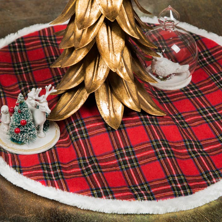 Xia Home Fashions & Manor Luxe – wholesale Julgransmatta – Klassisk jul check Mini Treeskirt W fuskpäls Trim, 20"