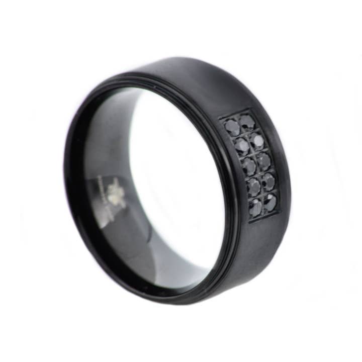 Men's Black Zirconia Ring - 10mm Width for wholesale by Blackjack Mens Jewelry
