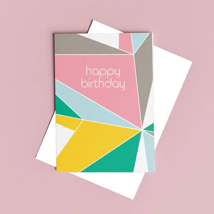 Happy Birthday Card- Pastel Geometrics for wholesale by Lime Green Dolly