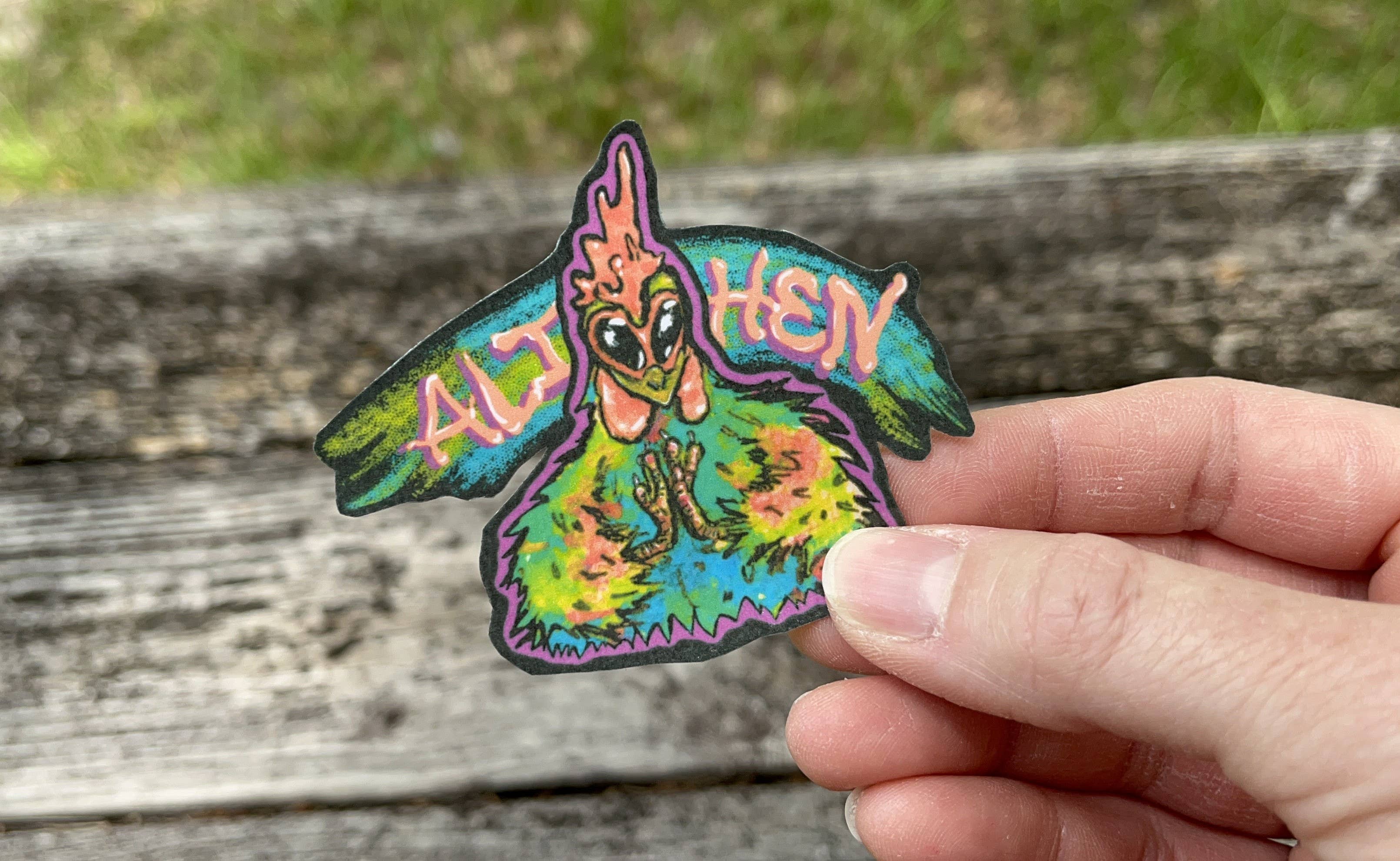 The Empathetic Chicken - Wholesale Phone & Laptop Stickers - Alien Hen Chicken Die Cut Sticker1