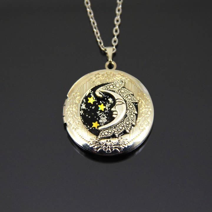 Celestial Moon medaljon halskæde kvartal Moon stjerne smykker for engroshandel hos SomeBijoux4You