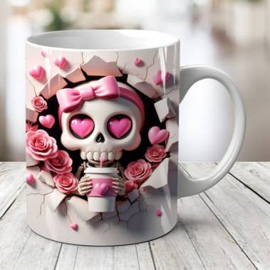 Valentines Skelett 3D Muggomslag Sublimering, diskmaskinssäker 11 oz mugg (Kopia) (Kopia) för wholesale av SubliMasterUK