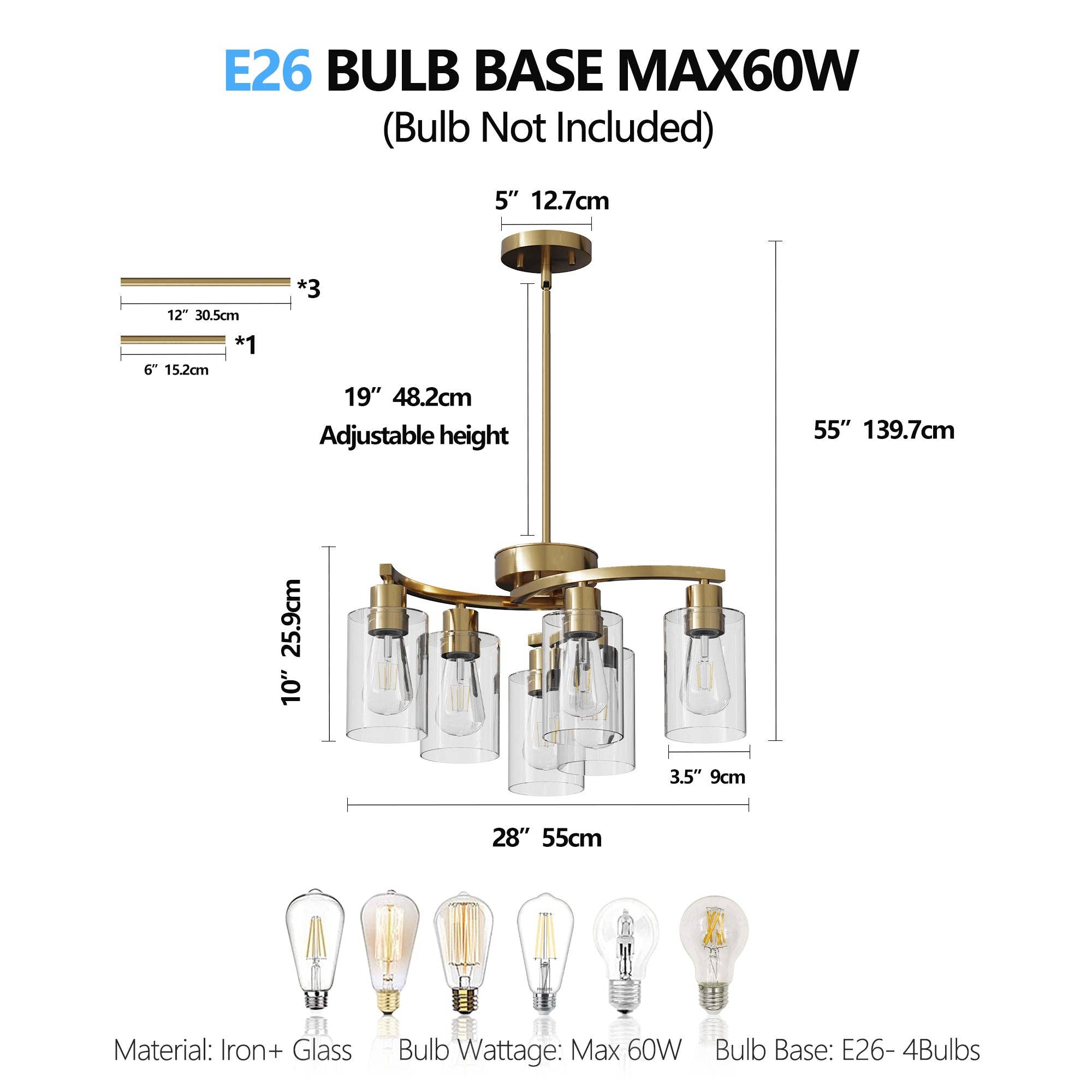 39F Inc. - Vente Lustre/Suspension - Lustre moderne à 6 lumières en métal doré6