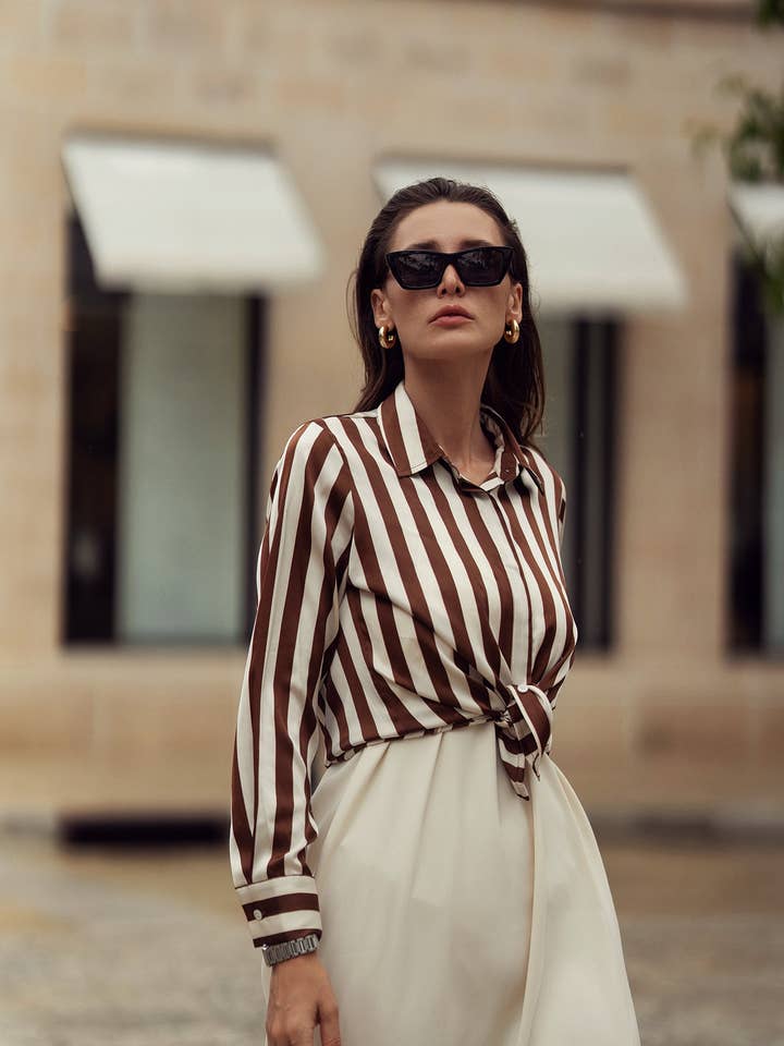 BLOUSE EN SOIE RAYÉE pour la vente par Profile NYC