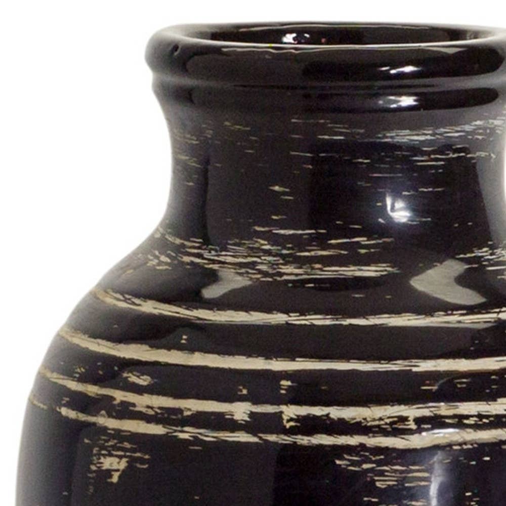 HomeRoots - Wholesale Vase - 18" Ceramic Black and Ivory Striped Round Floor Vase2