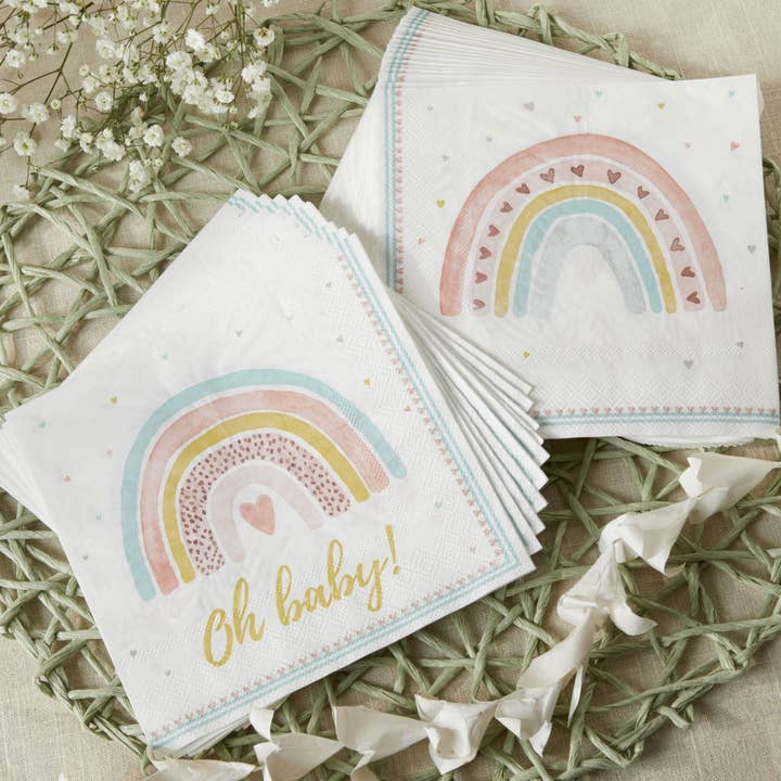 Kate Aspen – Großhandel Einweggeschirrpaket – Boho Rainbow Baby 62-teiliges Partygeschirr-Set (16 Gäste)