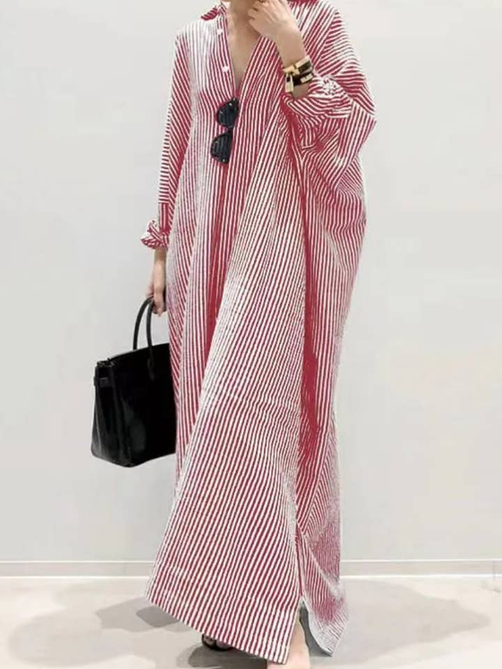 Serenity Collective - Wholesale Dress - Women's - Stripe Shirt Maxi Dress3