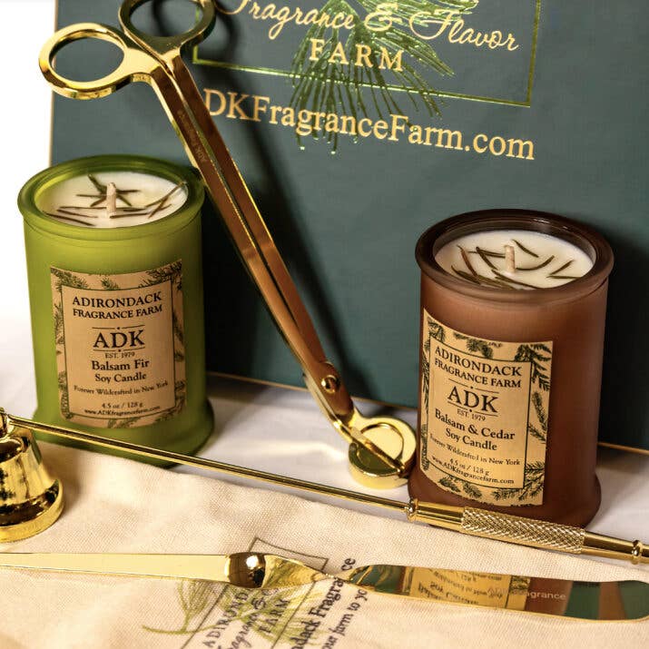 ADK Candle Care Kit & Dual 4.5 oz Candle Gift for wholesale by Adirondack Fragrance  Flavor Farm