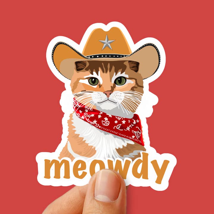 Meowdy Cowboy Cat Sticker for wholesale by Hi From Studio