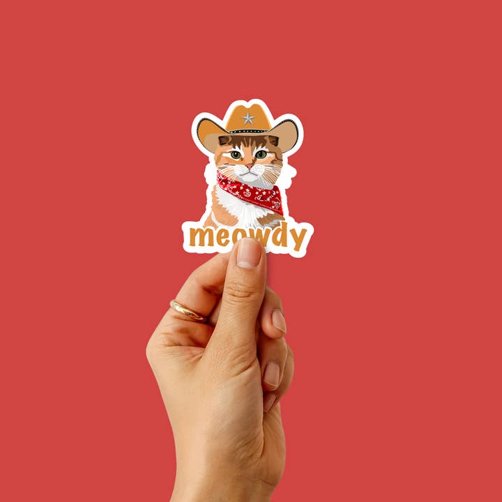Meowdy Cowboy Cat Sticker for wholesale by Hi From Studio