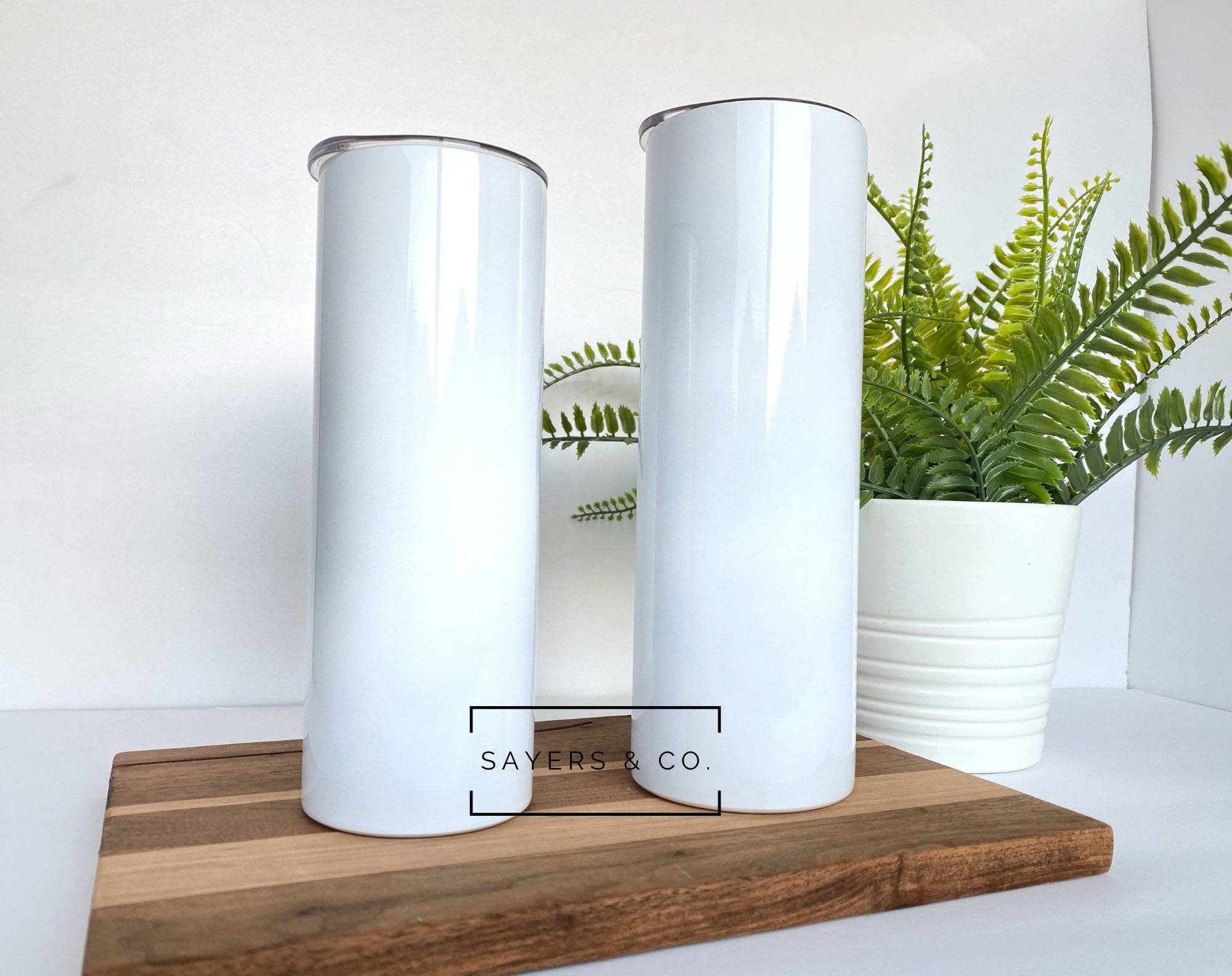 Sayers & Co. - Wholesale Insulated Mug/Tumbler - 10 PACK- 20oz or 30oz Skinny STRAIGHT White Sublimation NON Tapered Blank Stainless Steel Tumbler Water Bottle wholesale 20 oz 30 oz8
