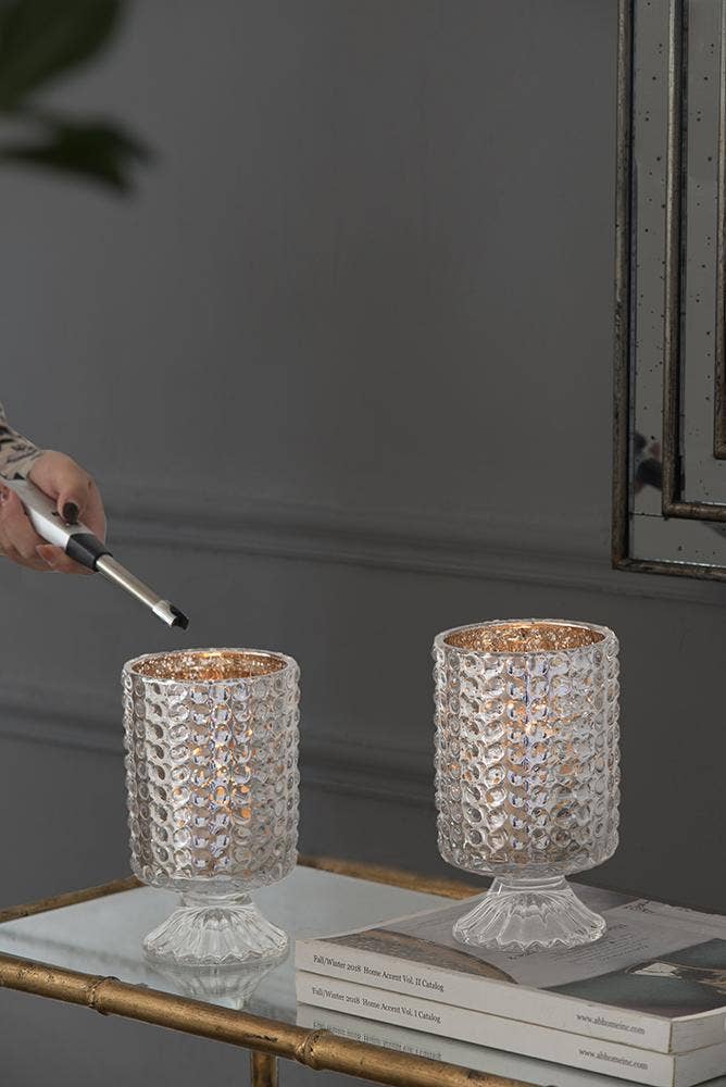 A&B Home Group Inc. – wholesale Candle holder – S/2 4.1x4.1x7" Glass Hurricane Clear/Rose Gold Mercury9