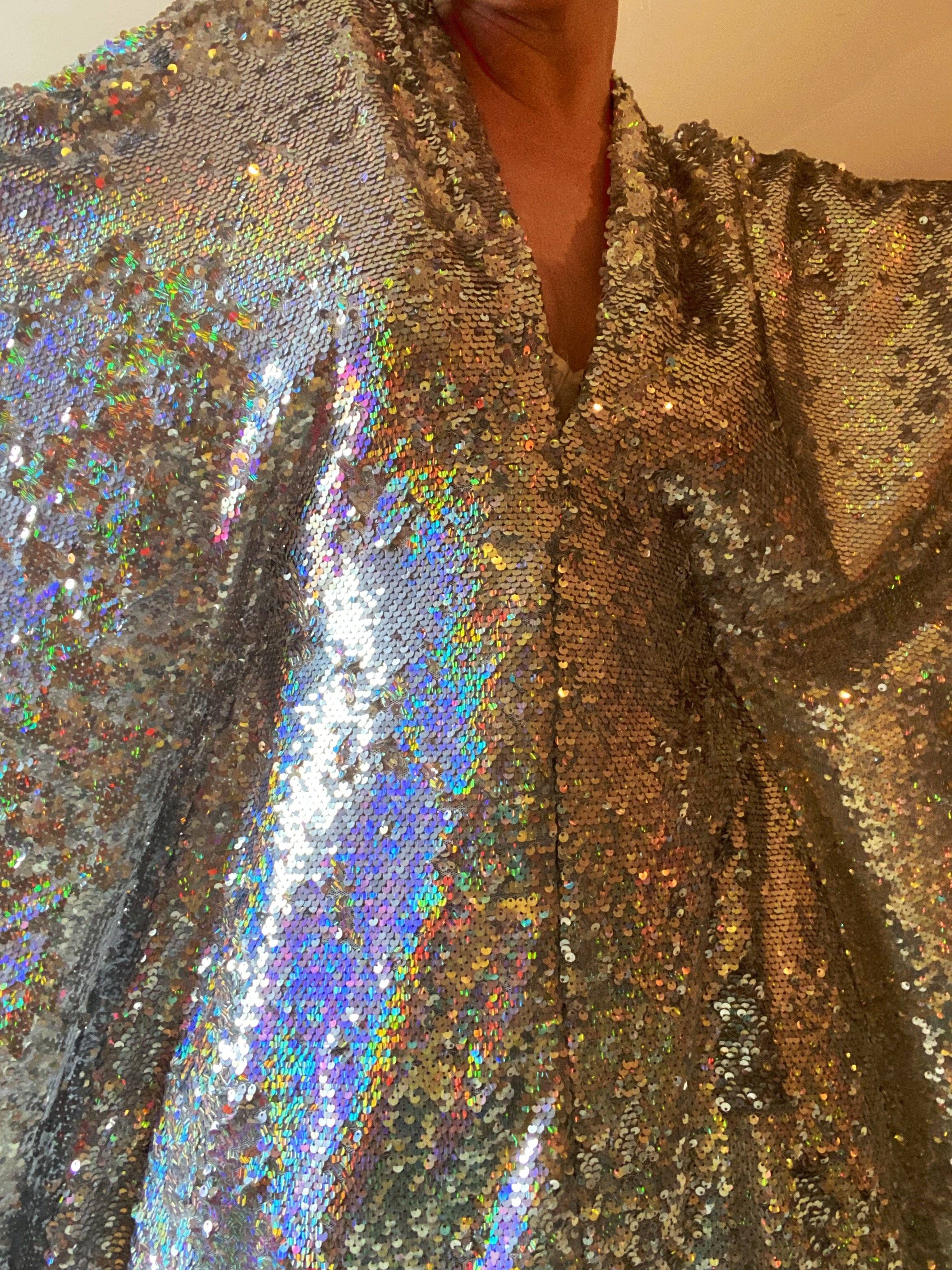 Fumbalinas – wholesale Kaftan – Women's – Silver Metallic Holographic/  Sequin Kaftan Gown / Dress32