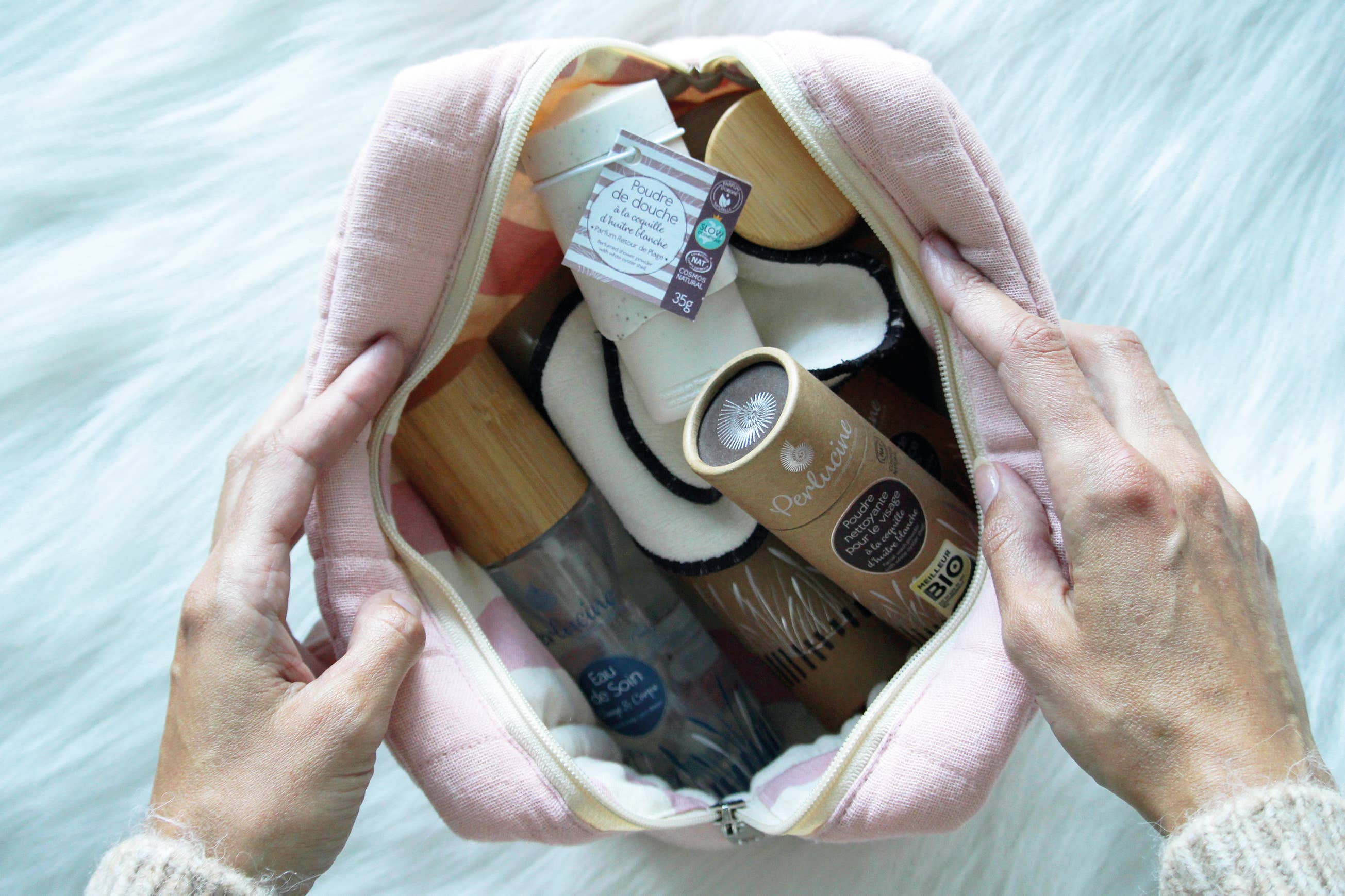 PERLUCINE - Vendita all'ingrosso Borsa per trucchi/cosmetici - PERLUCINE set da 6 con pochette in cotone trapuntato1