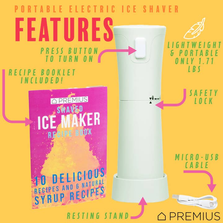 ShopBobbys - Wholesale Kitchen Appliance - PREMIUS Rechargeable Cordless Hawaiian Shaved Ice Maker, Snow Cone Machine, Mint1